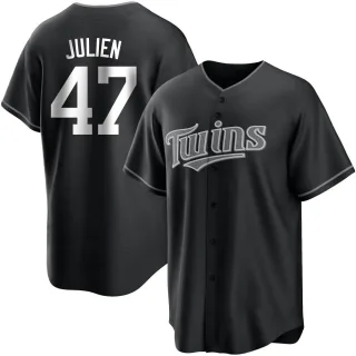 Men's Replica Black/White Edouard Julien Minnesota Twins Jersey