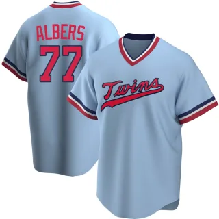Men's Replica Light Blue Andrew Albers Minnesota Twins Road Cooperstown Collection Jersey