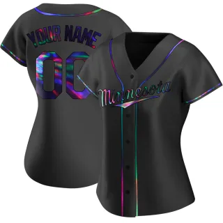 Women's Replica Black Holographic Custom Minnesota Twins Alternate Jersey